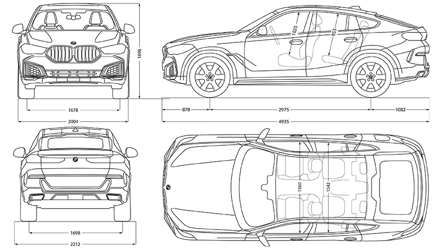 Linhas de desenho, BMW X6, dimensões Linhas de desenho, BMW X6, dimensões